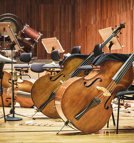 musical intraments on an empty stage