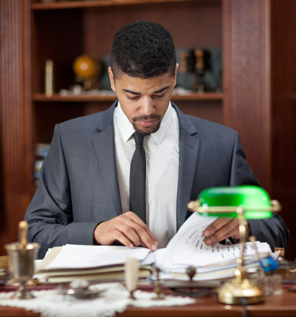 court reporter reviewing files